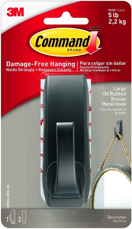 COMMAND Command MR03-ORB-ES Large Hook, 5 lb, 1-Hook, Metal, Oil-Rubbed Bronze