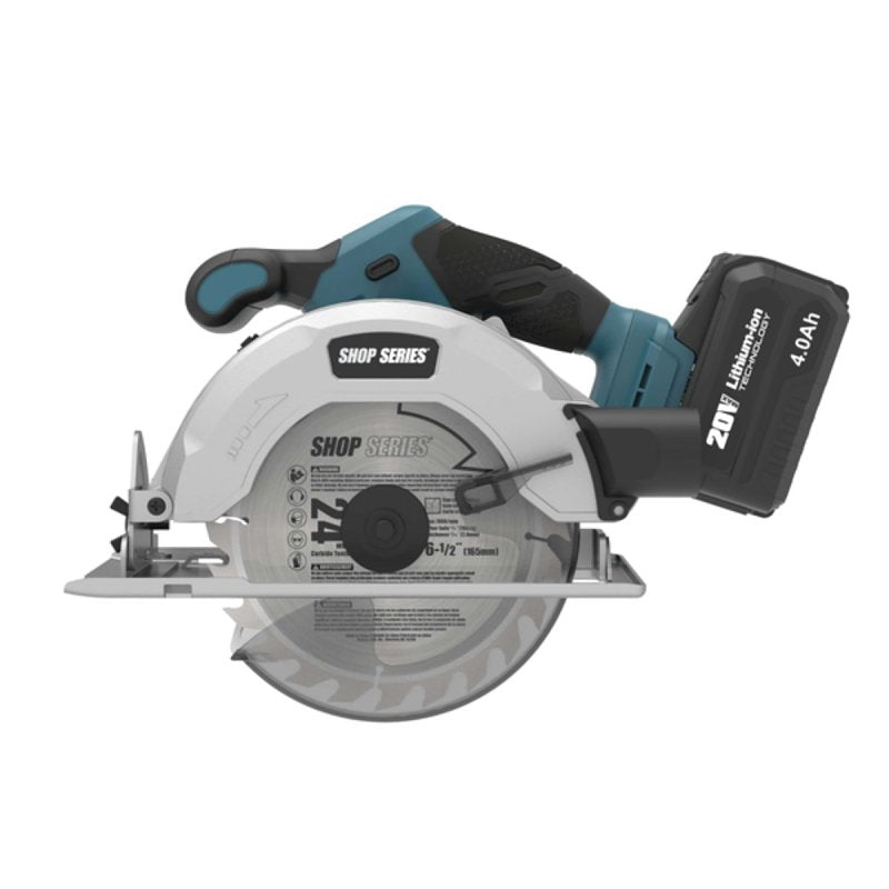 SHOP SERIES ShopSeries SS2827 Cordless Circular Saw, Battery Included, 20 V, 4 Ah, 6-1/2 in Dia Blade, 0 to 50 deg Bevel