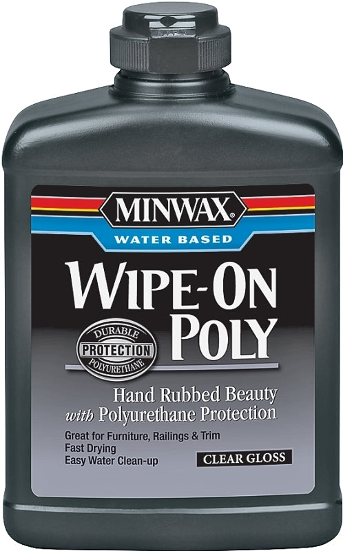 MINWAX Minwax 409160000 Wipe-On Polyurethane, Water Base, Clear, Gloss, Liquid, 1 pt Can
