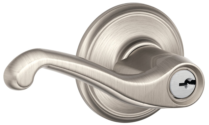 SCHLAGE LOCK Schlage F Series F51A VFLA619 Entry Lever, Mechanical Lock, Satin Nickel, Metal, Residential, 2 Grade HARDWARE & FARM SUPPLIES SCHLAGE LOCK