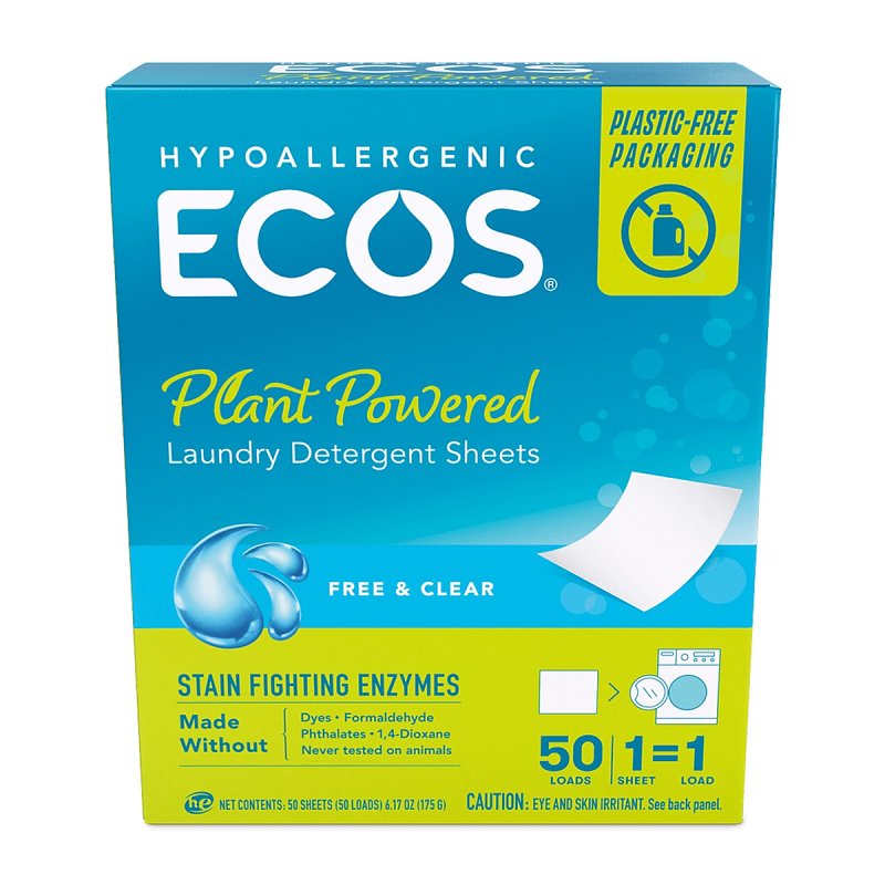 ECOS Ecos 9537/10 Laundry Detergent, 50, Sheet, Free and Clear