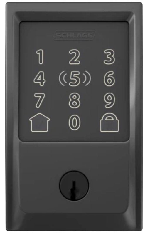 SCHLAGE LOCK Schlage Encode Plus BE499WBV CEN 622 Smart Wi-Fi Deadbolt With Century Trim, 1 Grade, Matte Black, C Keyway
