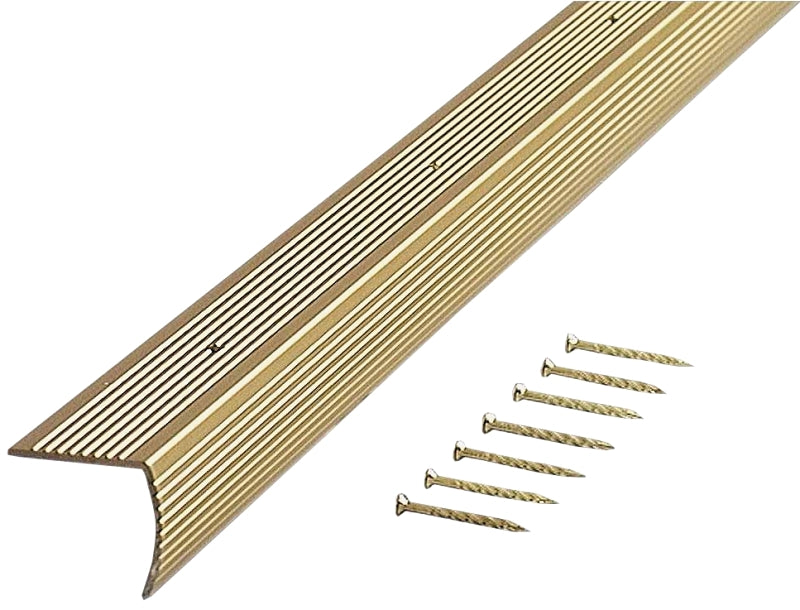 M-D M-D 79020 Stair Edging, 36 in L, 1-1/8 in W, Aluminum, Satin Brass