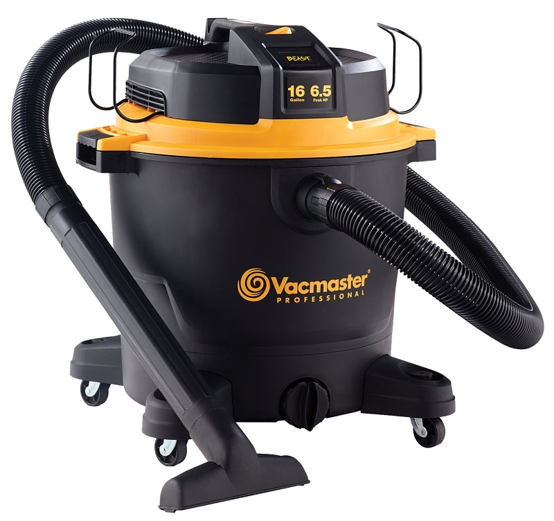 VACMASTER Vacmaster Beast Series VJH1612PF 0201 Wet and Dry Vacuum, 16 gal, 120 V, Black/Yellow