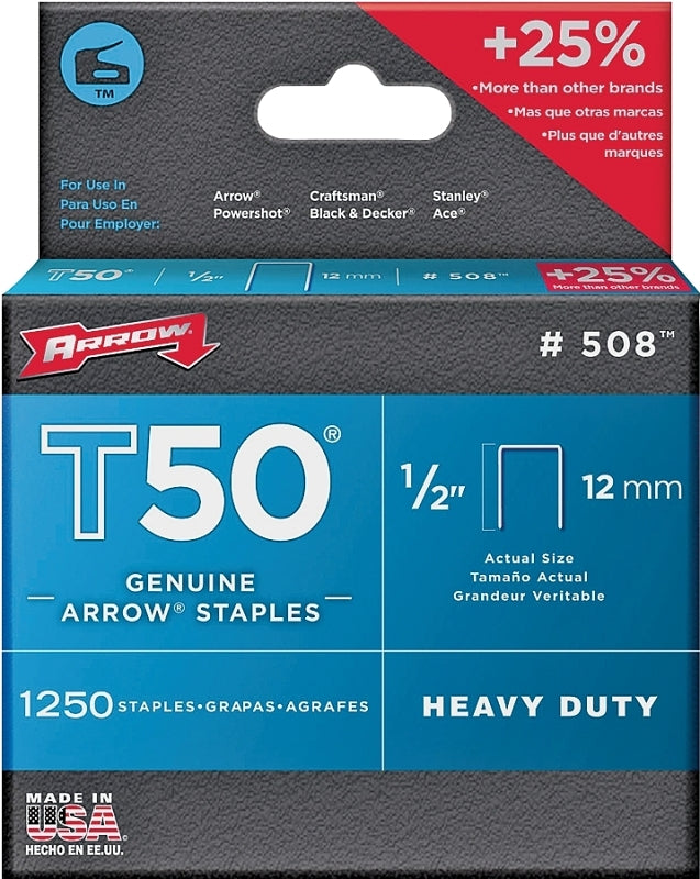 ARROW Arrow T50 Series 50824 Staple, For: T50 OC Stapler, 3/8 in W Crown, 1/2 in L Leg
