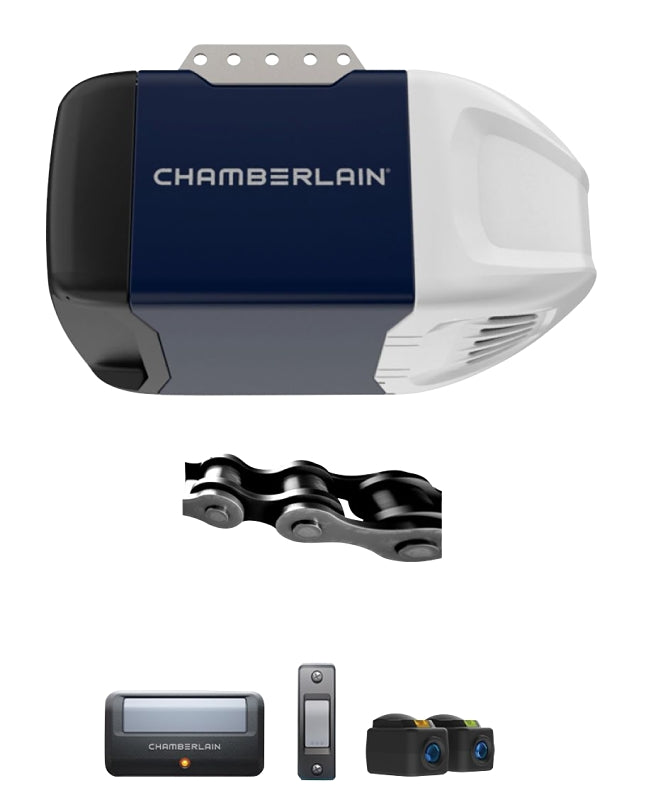 CHAMBERLAIN Chamberlain C2102 Garage Door Opener, Chain Drive, OS: myQ and Security+ 2.0, Black/Navy/White