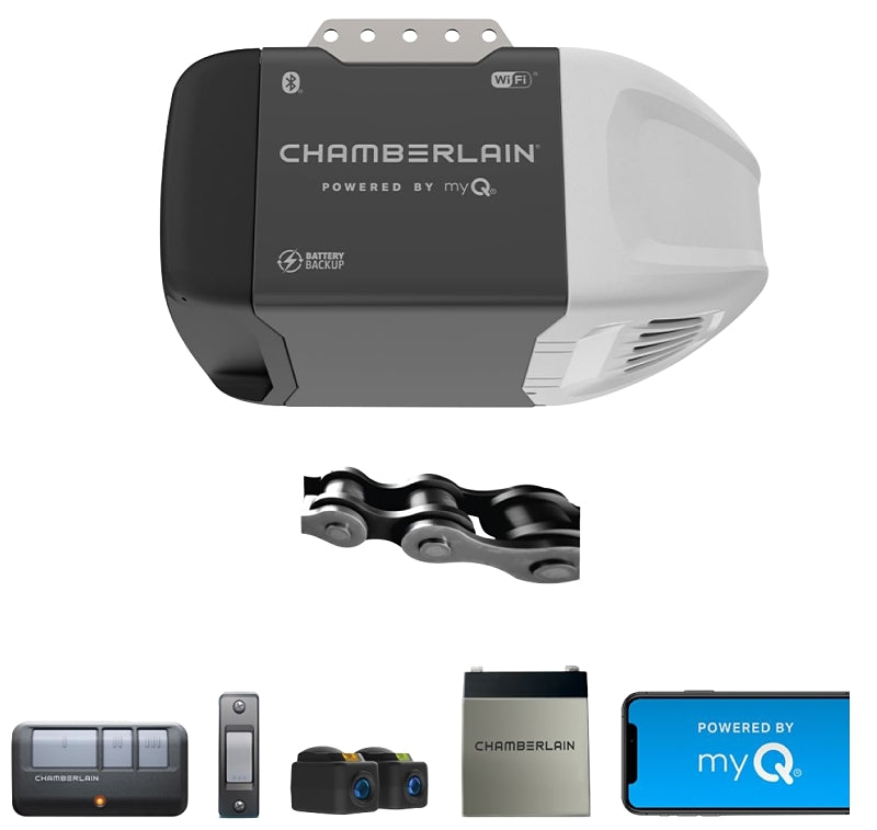 CHAMBERLAIN Chamberlain C3000 1/2 HP Battery Backup Smart Chain Drive Garage Door Opener with 1-Bulb Lighting HARDWARE & FARM SUPPLIES CHAMBERLAIN
