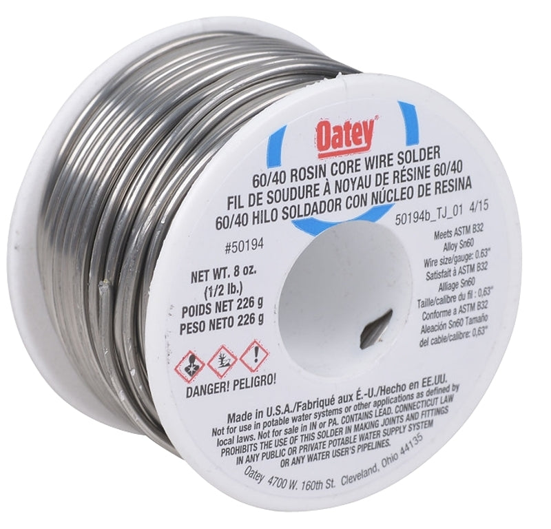 OATEY Oatey 50194 Rosin Core Solder, 1/2 lb, Solid, Silver, 361 to 375 deg F Melting Point