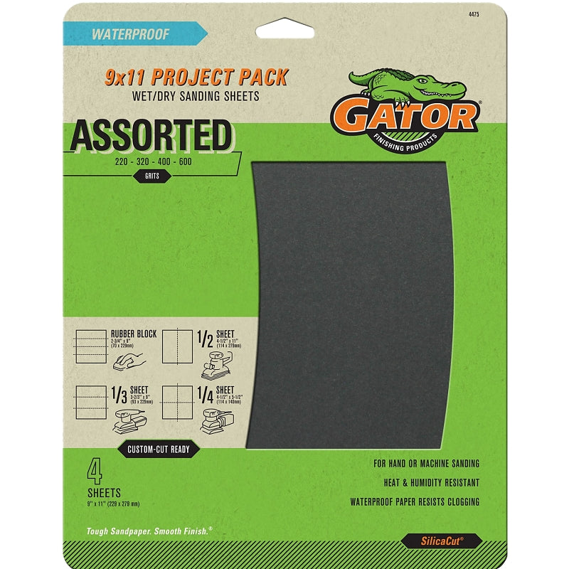 GATOR Gator SilicaCut 4475 Sanding Sheet, 11 in L, 9 in W, 220, 320, 400, 600 Grit, Extra Fine, Ultra Fine, Very Fine PAINT GATOR