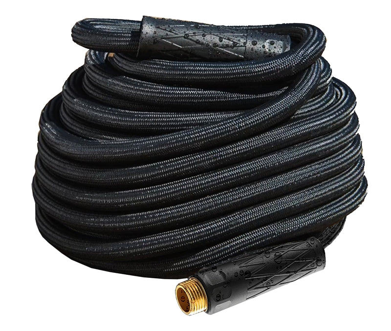 XHOSE HydroSteel Pro 8586 Water Hose with Brass Nozzle, 3/8 in, 50 ft L, Rubber/Vinyl, Black