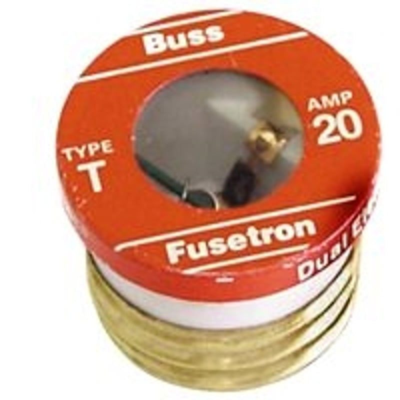 BUSSMANN Bussmann BP/T-20 Plug Fuse, 20 A, 125 V, 10 kA Interrupt, Time Delay Fuse, Plastic Body, Low Voltage ELECTRICAL BUSSMANN