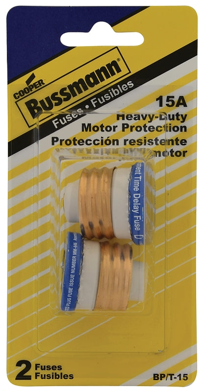 BUSSMANN Bussmann BP/T-15 Plug Fuse, 15 A, 125 V, 10 kA Interrupt, Plastic Body, Time Delay Fuse, Low Voltage ELECTRICAL BUSSMANN