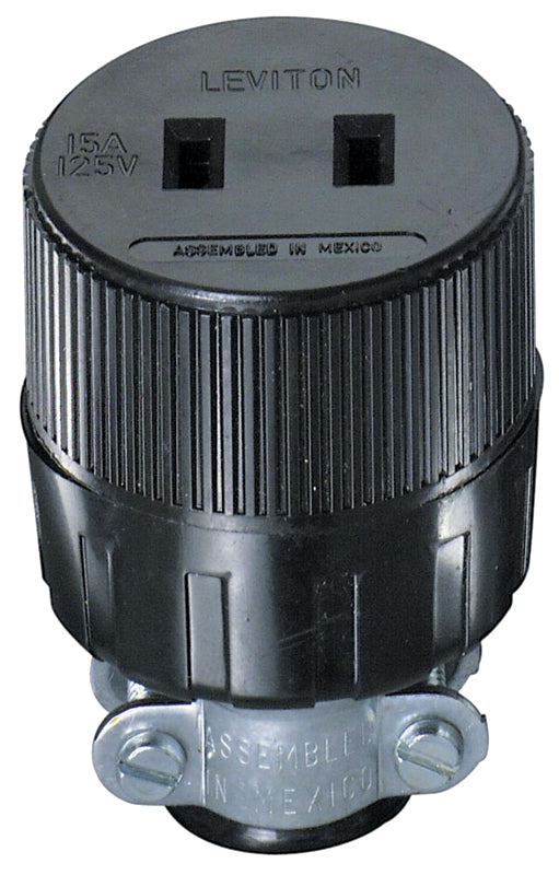 LEVITON Leviton 612 Electrical Connector, 2 -Pole, 15 A, 125 VAC, NEMA: NEMA 1-15R, Black