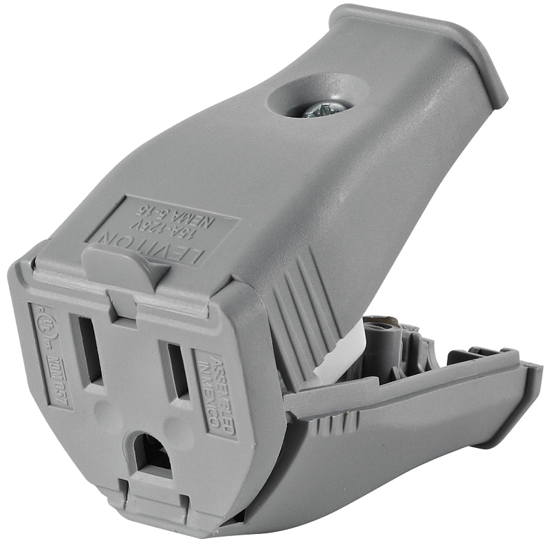 LEVITON Leviton 3W102-GY Straight Blade Connector, 2-Pole, 15 A, 125 V, Female, NEMA: 5-15R, Gray