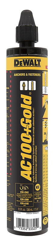 DEWALT DEWALT AC100+ GOLD 8478SDF-PWR Adhesive Epoxy, Paste, 9.5 fl-oz Cartridge, Quick-Shot Cartridge
