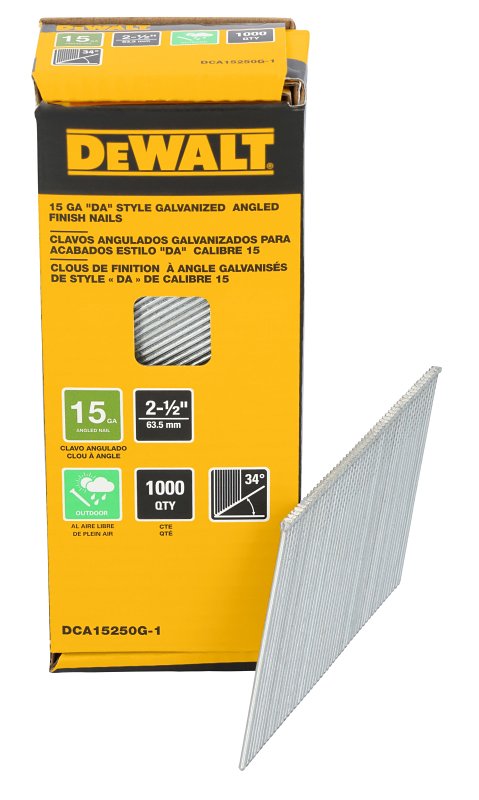 DEWALT DEWALT DCA15250G-1 Finishing Nail, 2-1/2 in L, Steel, Galvanized, Round Head, 1000 PK