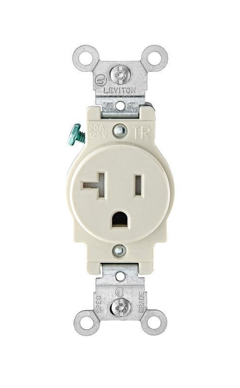 LEVITON Leviton R56-T5020-0TS Single Outlet, 2 -Pole, 125 V, 20 A, Back and Side Wiring, NEMA: NEMA 5-20R, Light Almond ELECTRICAL LEVITON