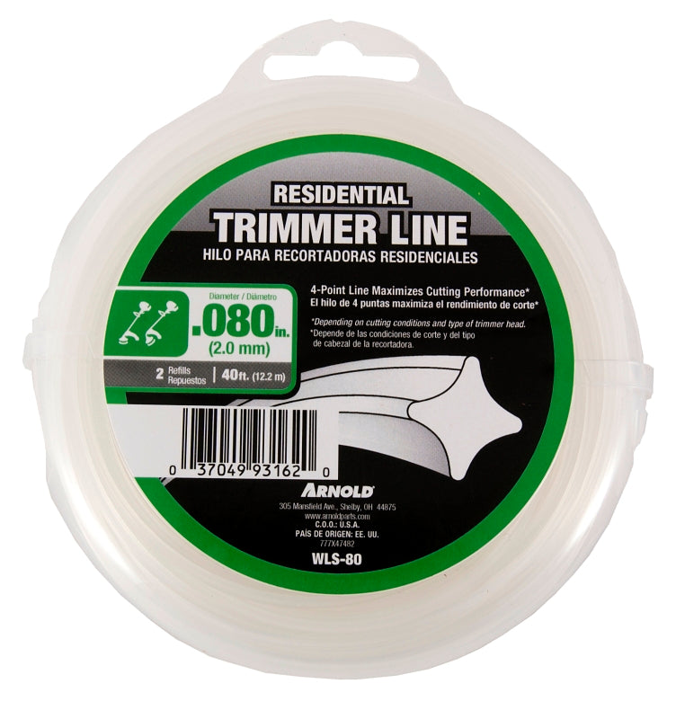 ARNOLD Arnold WLS-80 Trimmer Line, 0.08 in Dia, 40 ft L, Nylon OUTDOOR LIVING & POWER EQUIPMENT ARNOLD