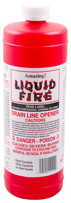 AMAZING LIQUID FIRE Liquid Fire LF-Q-12 Drain Opener, Liquid, Dark Amber, Slight Pungent, 32 oz Bottle