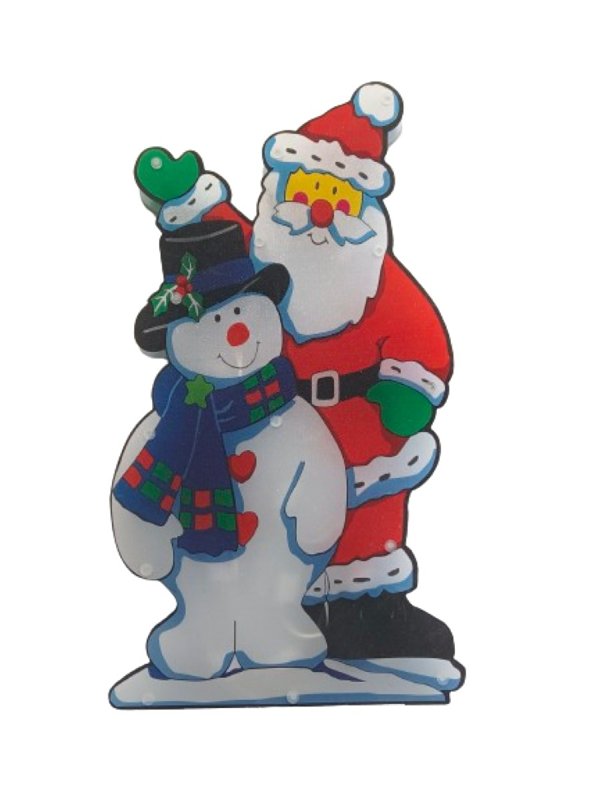 SANTAS FOREST Santas Forest 60977 Santa & Snowman, 10 in W, Plastic, Colorful, Mini Bulb, Internal Light