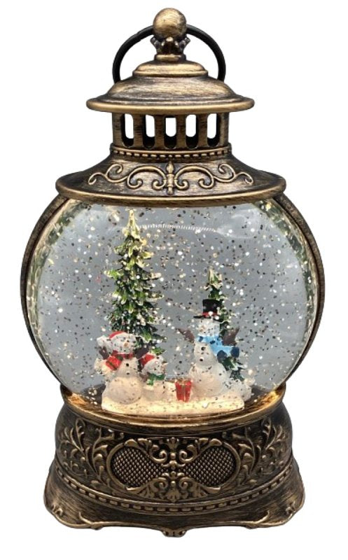 SANTAS FOREST Santas Forest 21949 Snow Globe Lantern with Snowman Family, 8.5 in H, Snowman Scene Water Globe, Plastic/Resin, Black, Internal Light
