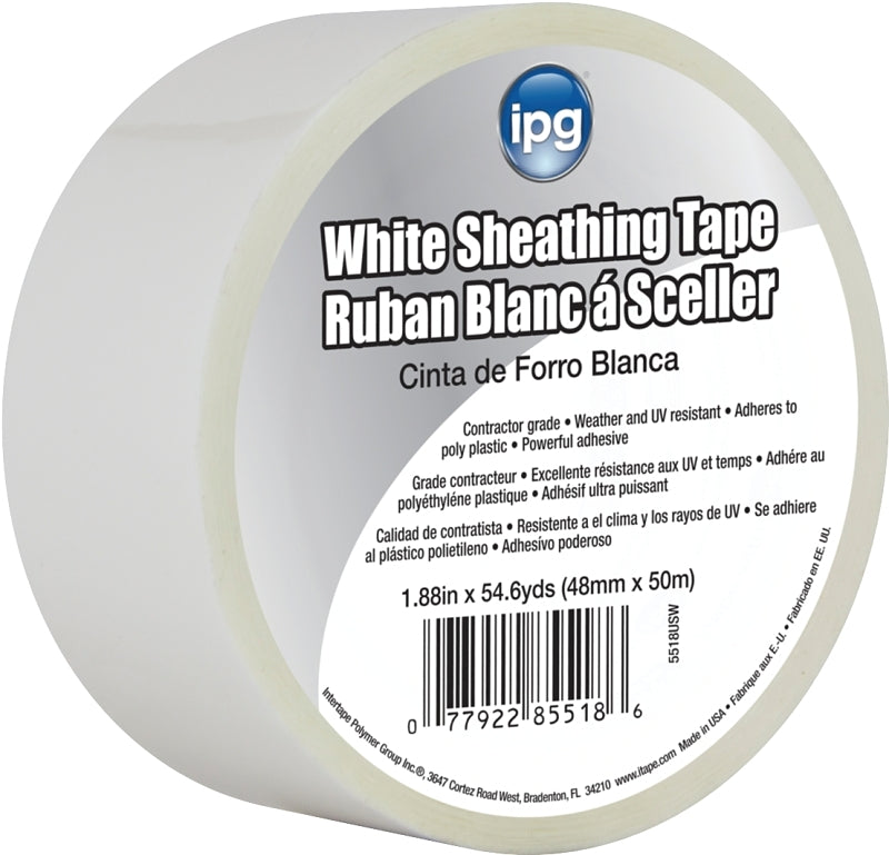 INTERTAPE POLYMER IPG 5518USW Contractor-Grade Sheathing Tape, 50 m L, 48 mm W, Polypropylene Backing, White HOUSEWARES INTERTAPE POLYMER