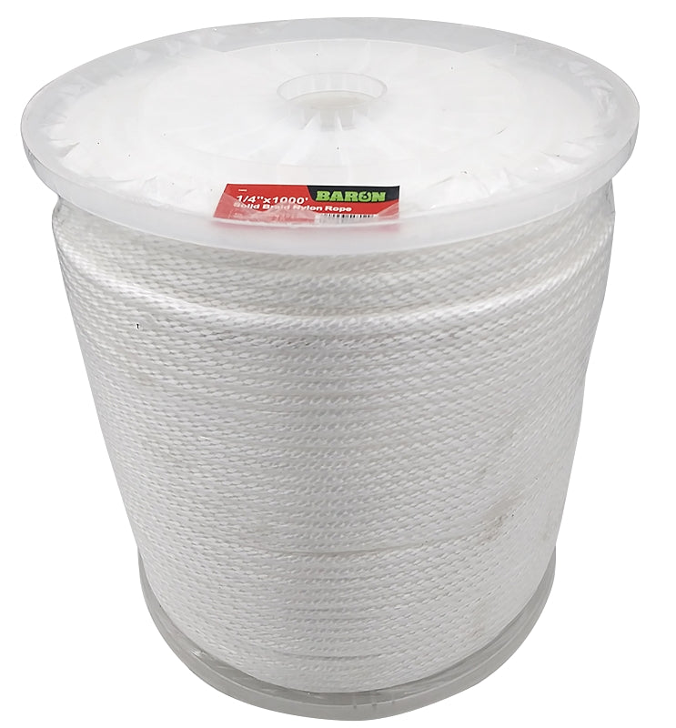 BARON Baron 54802 Rope, 1/4 in Dia, 1000 ft L, 133 lb Working Load, Nylon/Poly, White