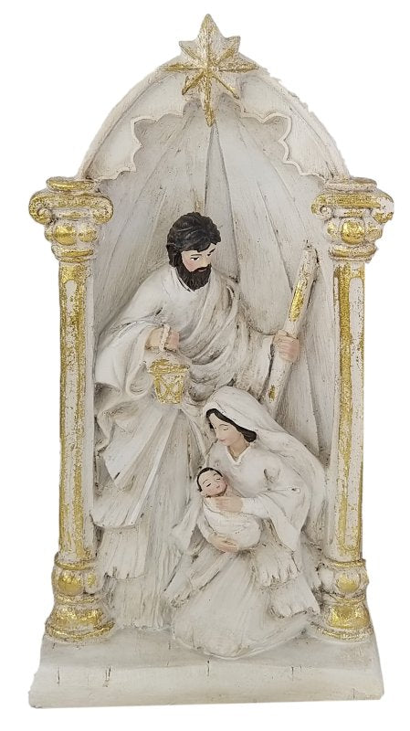 SANTAS FOREST Santas Forest 89939 Nativity Scene, 13.5 in H, Nativity Scene Figurine, Resin, White/Gold