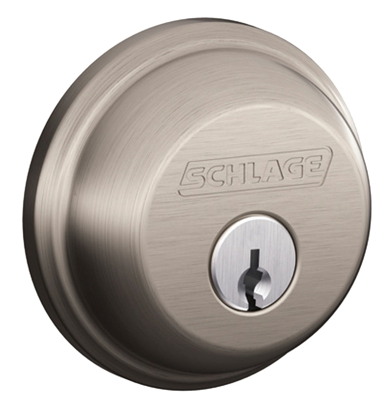 SCHLAGE LOCK Schlage B60NV619 KA4 Deadbolt, 1 Grade, Metal, Satin Nickel, 2-3/8 to 2-3/4 in Backset, C, SC1 Keyway