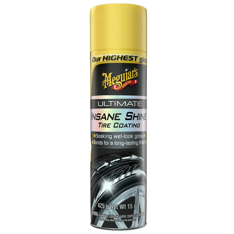MEGUIAR'S Meguiar's Ultimate Insane Shine G190315 Tire Coating, 15 oz, Aerosol Can, Liquid, Slight Chemical