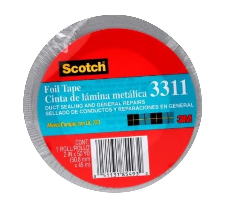 3M Scotch 3311-10A Foil Tape, 10 yd L, 2 in W, Aluminum Backing, Silver
