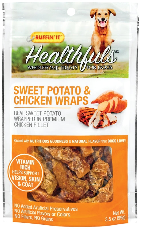 RUFFIN'IT Ruffin'It 08316 Wholesome Dog Treat, 3.5 oz, Ingredients: Sweet Potato Wrapped in Premium Chicken Fillet
