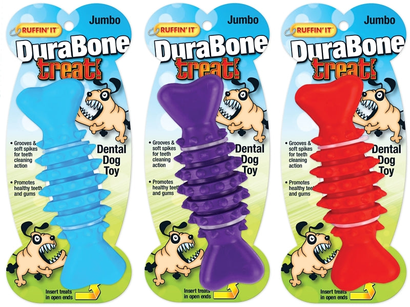 RUFFIN'IT Ruffin'It 80602 Dog Toy, Jumbo, Durabone, Blue/Purple/Red