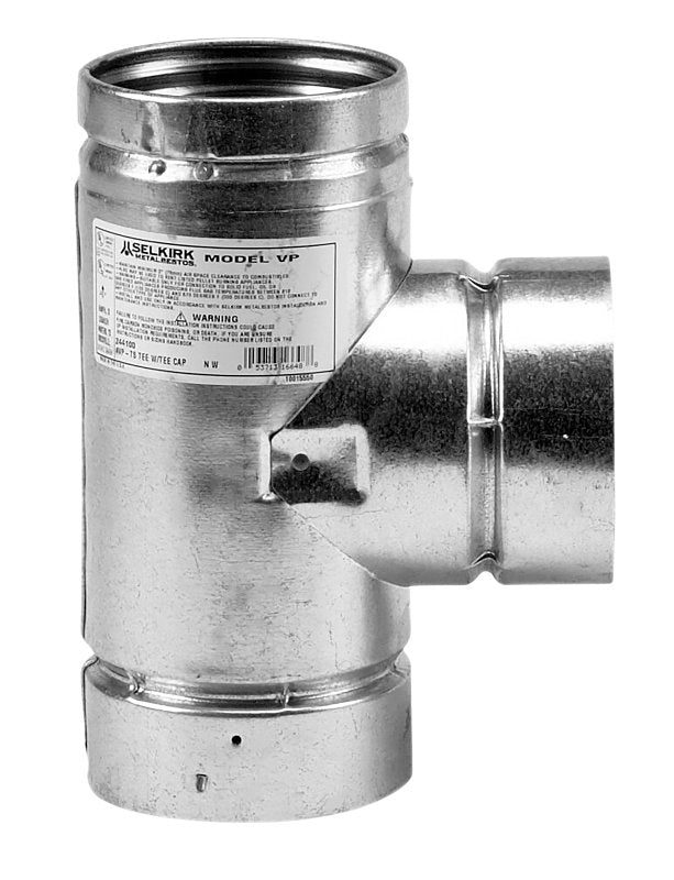SELKIRK Selkirk 244100 Pellet Vent Tee with Cap, 4 in, Stainless Steel, Galvanized