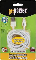 GET POWER GetPower GP-XL-USB-L USB Charging and Sync Cable, White, 10 ft L ELECTRICAL GET POWER
