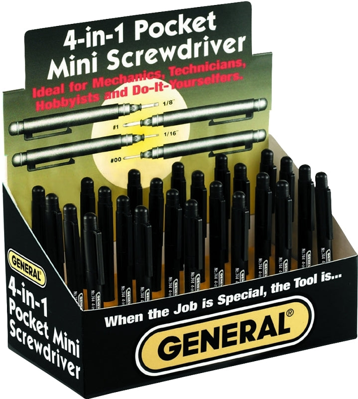 GENERAL General 744DB Mini Pocket Screwdriver, #0, #1 Tip, Cross/Slotted Tip