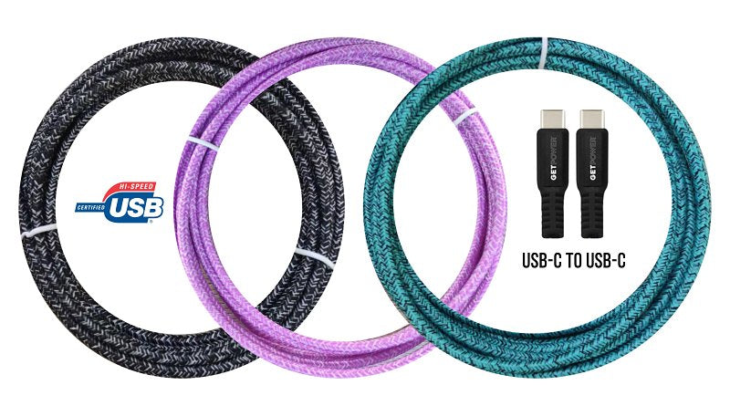 GET POWER GetPower GP-XL-BRDC-C Power Delivery Braided Charging Cable, USB-C, USB-C, 10 ft Cable, Assorted Colors ELECTRICAL GET POWER