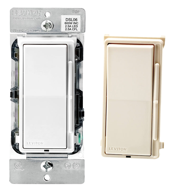 LEVITON Leviton R00-DSL06-1LM Slide Dimmer, 120 V, 600 W, CFL, Halogen, Incandescent, LED Lamp, White, 3-Way ELECTRICAL LEVITON