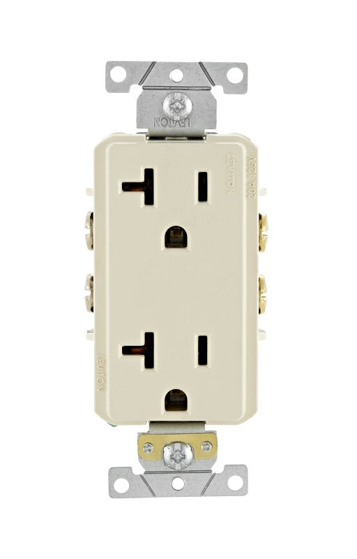 LEVITON Decora R86-16352-0TS Duplex Receptacle, 2 -Pole, 20 A, 125 VAC, NEMA: 5-20R, Light Almond