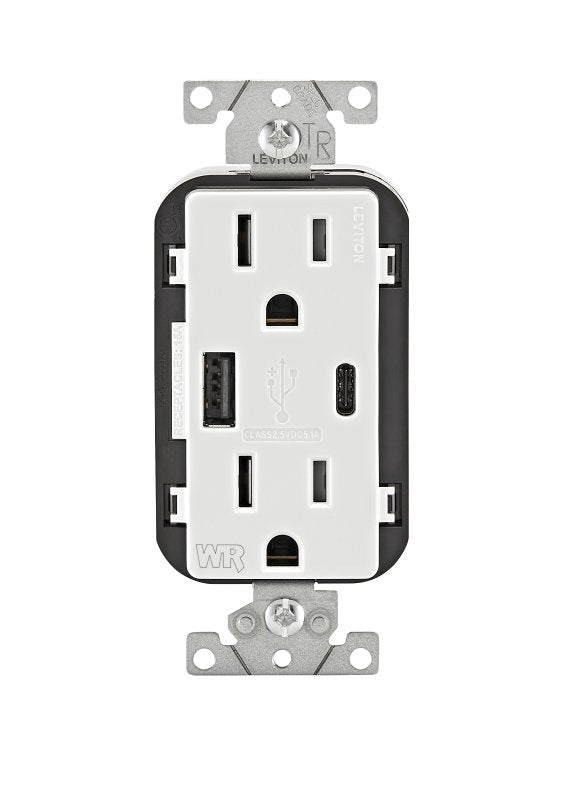 LEVITON SmartlockPro M72-GFTR1-03W Tamper-Resistant Slim GFCI Outlet with LED Indicator Light, 125 VAC, 15 A, NEMA: NEMA 5-15R ELECTRICAL LEVITON