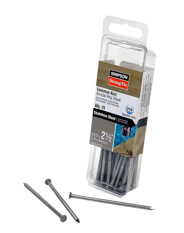 SIMPSON STRONG-TIE Simpson Strong-Tie T8CRD1 Deck Nail, 8d, 2-1/2 in L, Stainless Steel, Full Round Head, Annular Ring Shank