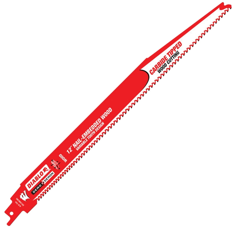 DIABLO Diablo DS1206CWS3 Reciprocating Saw Blade, Applicable Materials: Wood, 12 in L, 6/9 TPI, Carbide Cutting Edge