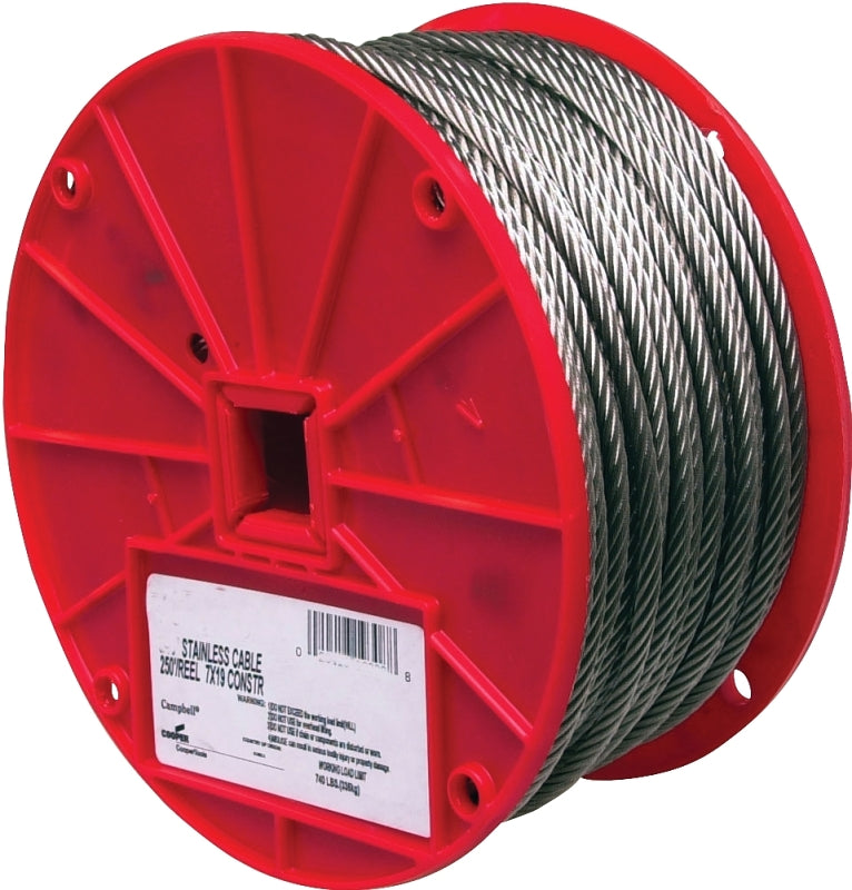 CAMPBELL CHAIN Campbell 7000626 High-Strength Cable, 3/16 in Dia, 250 ft L, 740 lb Working Load, Stainless Steel HARDWARE & FARM SUPPLIES CAMPBELL CHAIN