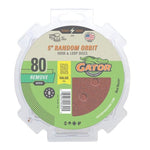 GATOR Gator 4344 Sanding Disc, 5 in Dia, 80 Grit, Medium, Aluminum Oxide Abrasive, Vented, 50/PK