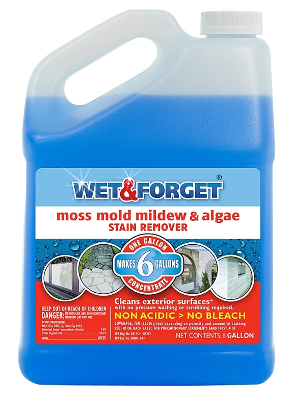 WET & FORGET Wet & Forget 800128 Mold and Mildew Remover, 1 gal Jug, Liquid, Blue