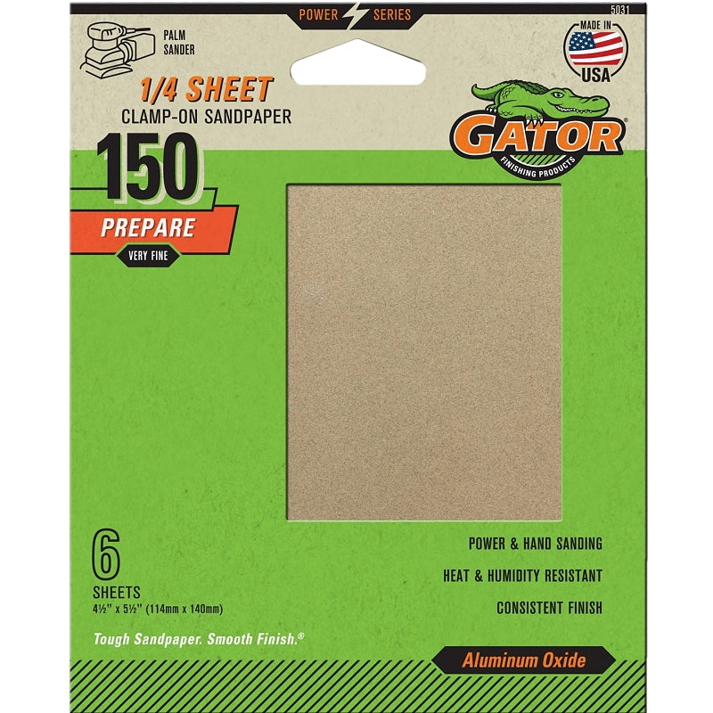 GATOR Gator 5031 Sanding Sheet, 4-1/2 in W, 5-1/2 in L, 150 Grit, Fine, Aluminum Oxide Abrasive, Paper Backing TOOLS GATOR