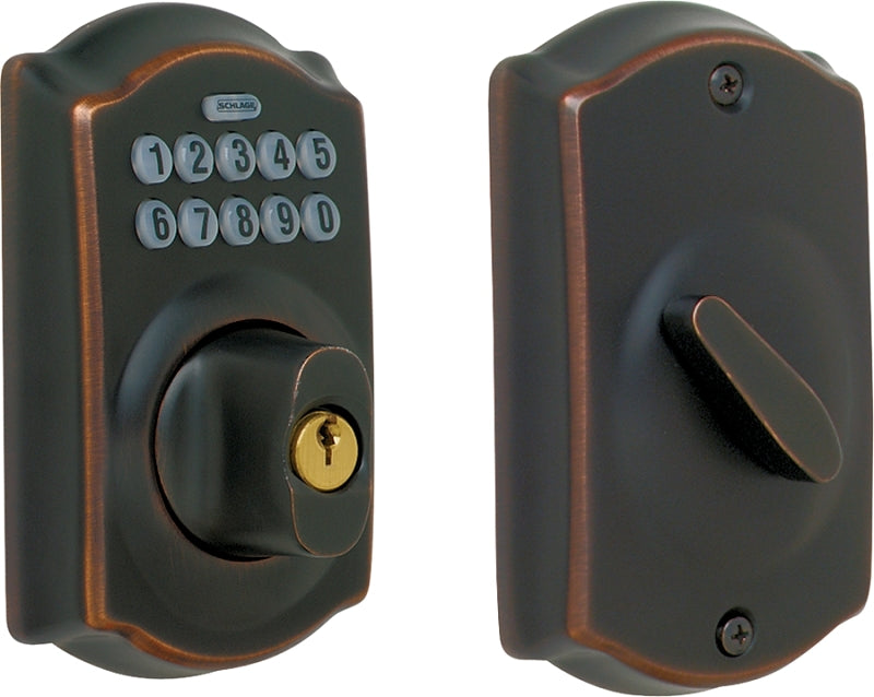 SCHLAGE LOCK Schlage BE365 V CAM 716 Electronic Deadbolt, Aged Bronze, Residential, 1 Grade, Metal, Turn Piece Interior Handle, Yes HARDWARE & FARM SUPPLIES SCHLAGE LOCK