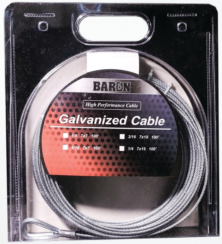 BARON Baron 96005/50069 Aircraft Cable, 1/8 in Dia, 100 ft L, 1220 lb Working Load, Galvanized Steel HARDWARE & FARM SUPPLIES BARON