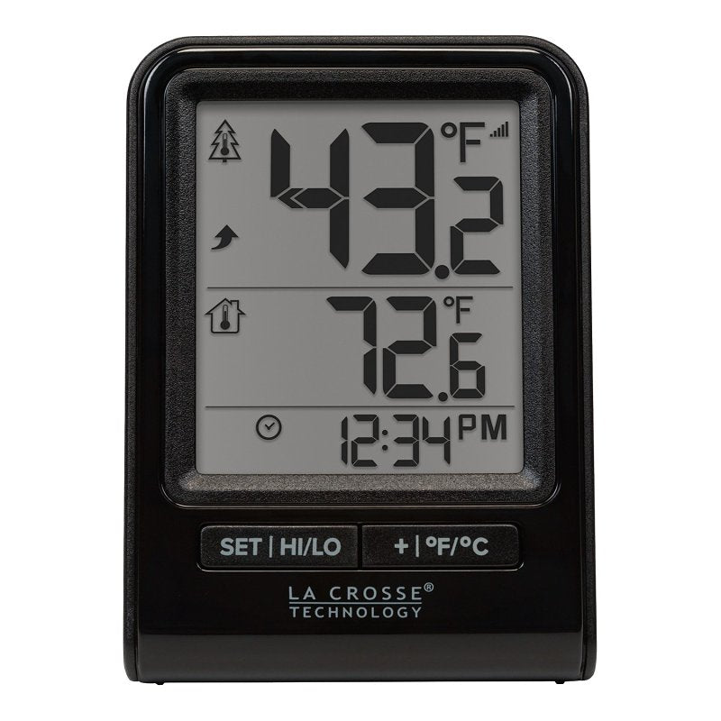 LA CROSSE TECHNOLOGY La Crosse 308-1409BNH-CBP Wireless Thermometer, Battery, Digital, 32 to 122 deg F, Digital Display, Black
