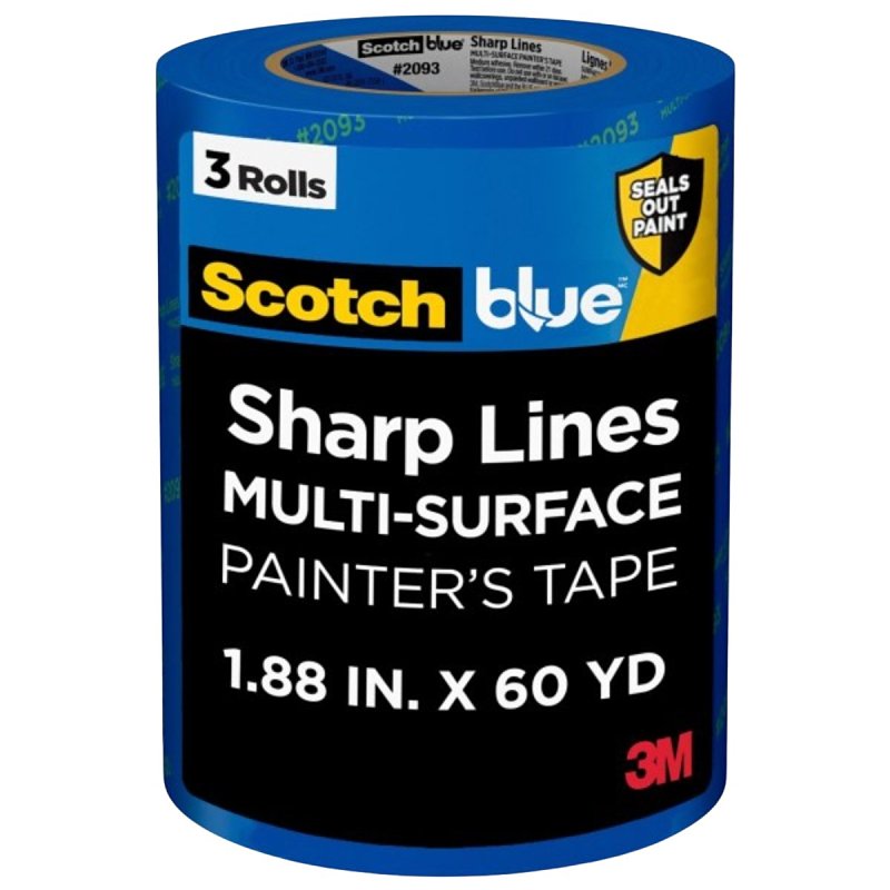 SCOTCH BLUE ScotchBlue Sharp Lines Series 2093-48TC3 Painters Tape, 60 yd L, 1.88 in W, Crepe Paper Backing, Blue PAINT SCOTCH BLUE
